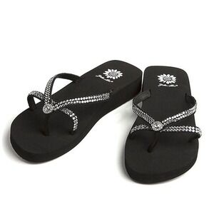 NEW Yellow Box Womens 10 M Stormy Black Bling Sparkle Sandals Flip Flops Slide